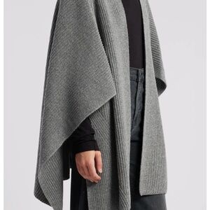 All Saints Traveling Rib Ruana Wool Blend Knit Cape Poncho OS